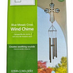 Blue Mosaic Cross Wind Chime